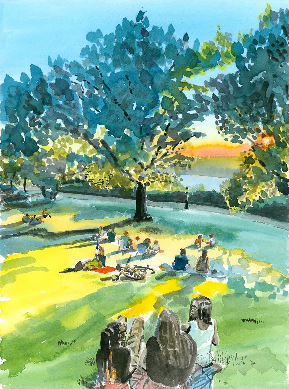 Billings Lawn 2, Watercolor, Hudson River Scene - Che Cose Belle