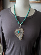 Kimari Somers Hand Stamped Sterling Silver, Brass & Turquoise Queen of Hearts Pendant