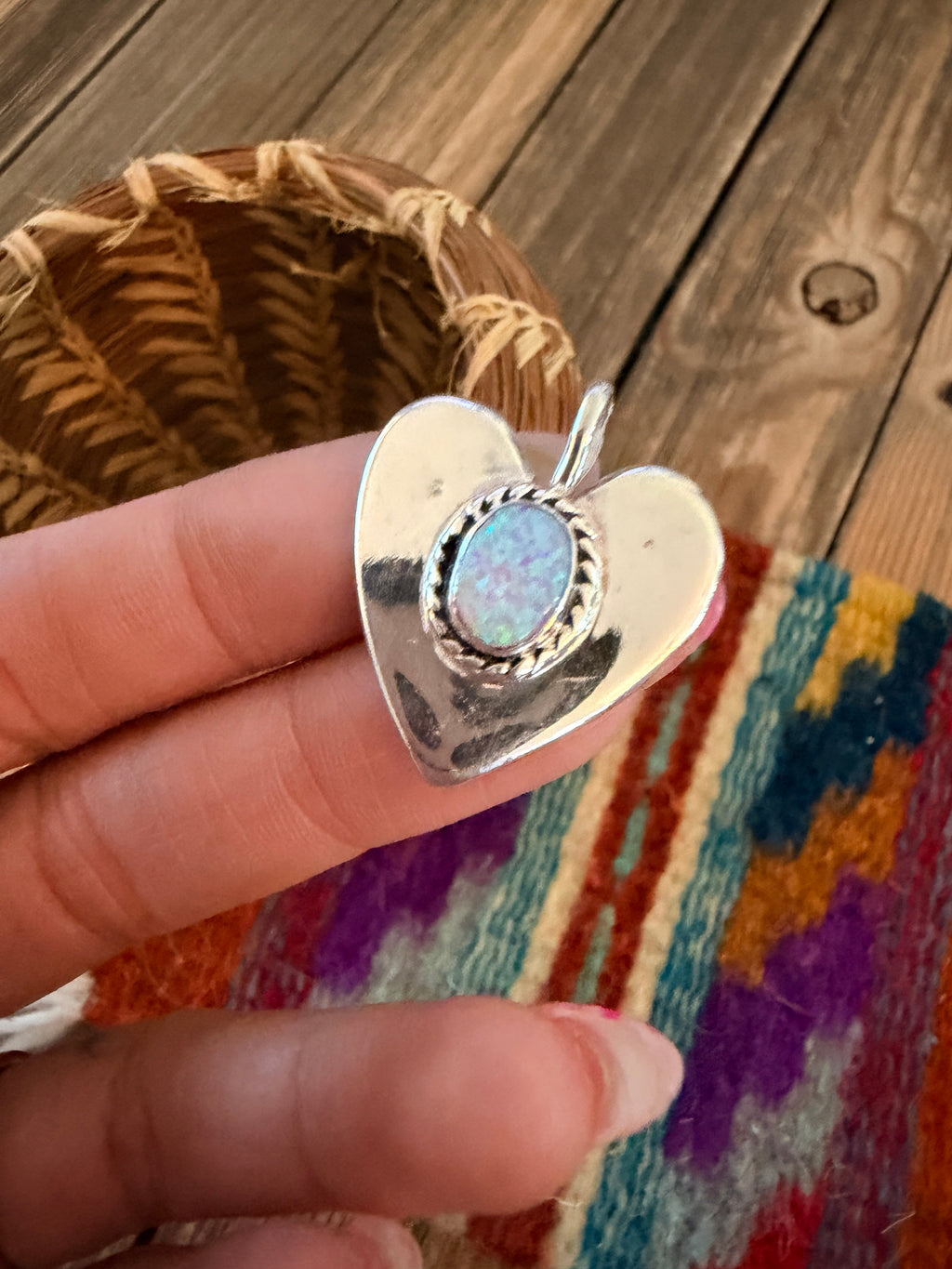 Handcrafted Sterling Silver & Fire Opal Heart Pendant by Joseph Martinez