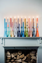 S/4 Striped Indigo, Jasmine & Olive Dinner Candles