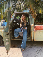 John Wayne Western Pearl Snap Button Up Top In Denim Blue