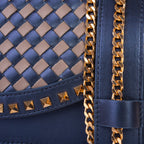 The Dosso Navy Blue and Beige Handwoven Leather Handbag