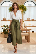 Button-Down Shirt & High-Waist Tie Skirt Two-Piece Set