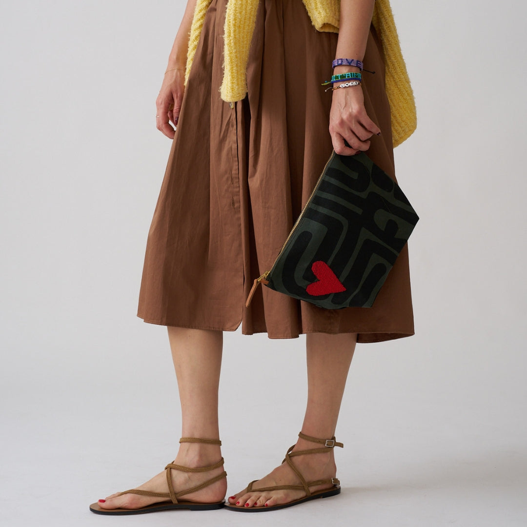 XLarge Convertible Pouch - Safari Kuba with Red Beaded Heart