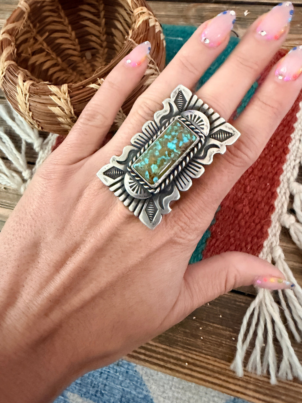 Handcrafted Number 8 Turquoise & Sterling Silver Ring Size 7.75 by John Nelson