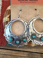 Handmade Sterling Silver & Turquoise Concho Dangle Earrings by Kimari Somers