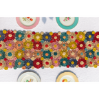 Fleur Raffia Flower Table Runner, Multicolor Flowers Woven Tabletop