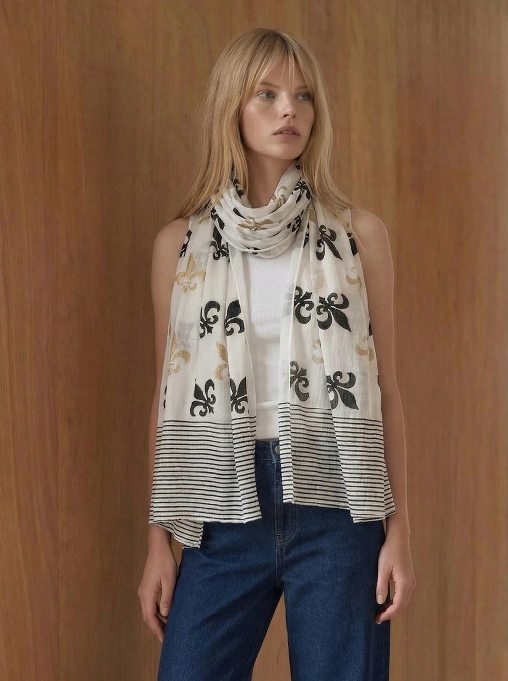 Fleur de Lis Scarf on White