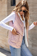 Solid Fleece Lined Quilted Vest Coat