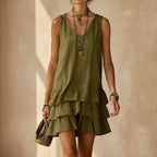 V-Neck Sleeveless Tiered Ruffle Mini Dress