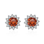 Colored Sunflower Halo Moissanite Stud Earrings in Silver