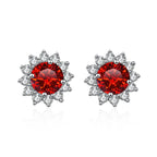 Colored Sunflower Halo Moissanite Stud Earrings in Silver