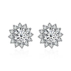 Colored Sunflower Halo Moissanite Stud Earrings in Silver