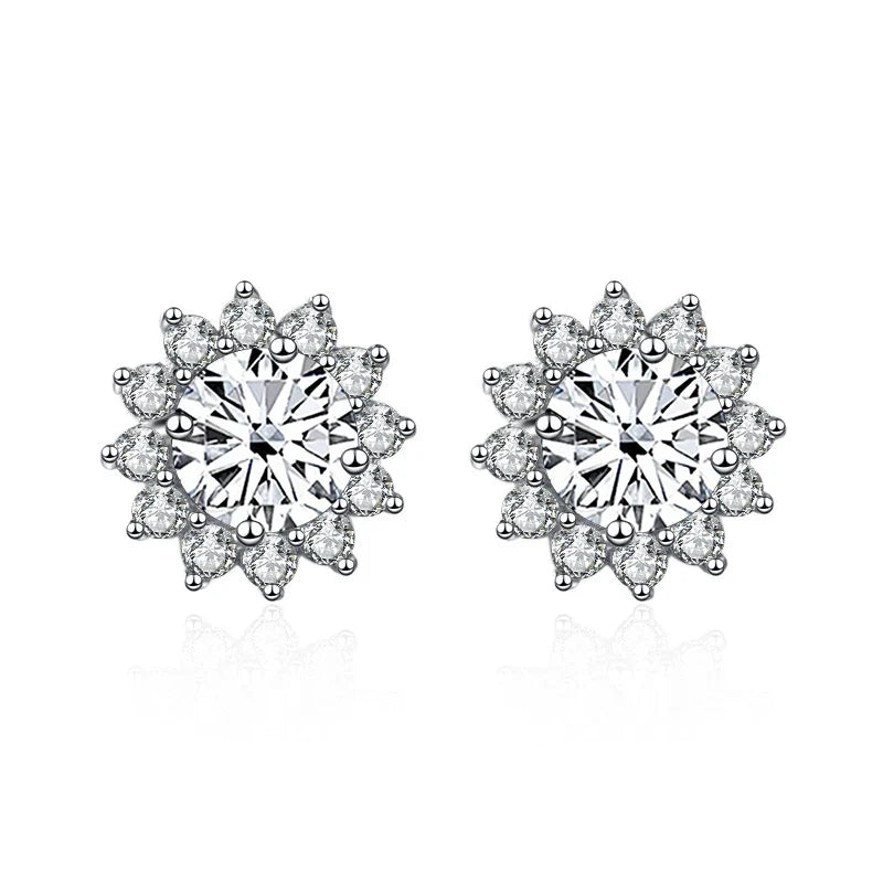 Colored Sunflower Halo Moissanite Stud Earrings in Silver