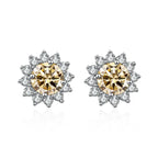 Colored Sunflower Halo Moissanite Stud Earrings in Silver