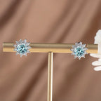 Colored Sunflower Halo Moissanite Stud Earrings in Silver