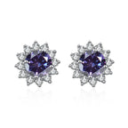 Colored Sunflower Halo Moissanite Stud Earrings in Silver