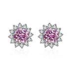 Colored Sunflower Halo Moissanite Stud Earrings in Silver