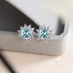 Colored Sunflower Halo Moissanite Stud Earrings in Silver