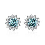 Colored Sunflower Halo Moissanite Stud Earrings in Silver