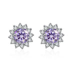 Colored Sunflower Halo Moissanite Stud Earrings in Silver