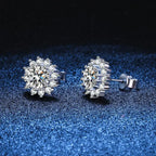 Colored Sunflower Halo Moissanite Stud Earrings in Silver