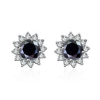 Colored Sunflower Halo Moissanite Stud Earrings in Silver