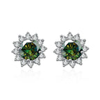 Colored Sunflower Halo Moissanite Stud Earrings in Silver