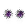 Colored Sunflower Halo Moissanite Stud Earrings in Silver