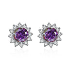 Colored Sunflower Halo Moissanite Stud Earrings in Silver