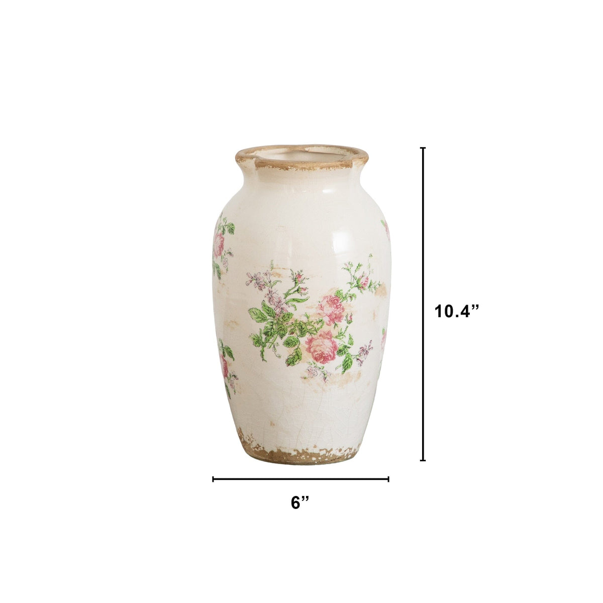 10” Floral Print Tuscan Ceramic Scroll Urn - Che Cose Belle