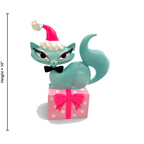 10" Teal Retro Swanky Christmas Kitty Figurine | Miss Fluff December Diamonds - Che Cose Belle