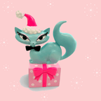 10" Teal Retro Swanky Christmas Kitty Figurine | Miss Fluff December Diamonds - Che Cose Belle