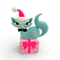 10" Teal Retro Swanky Christmas Kitty Figurine | Miss Fluff December Diamonds - Che Cose Belle