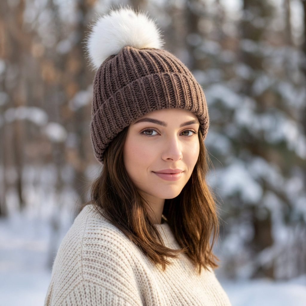 100% Alpaca Pom-Pom Channel Beanie Hat - Che Cose Belle