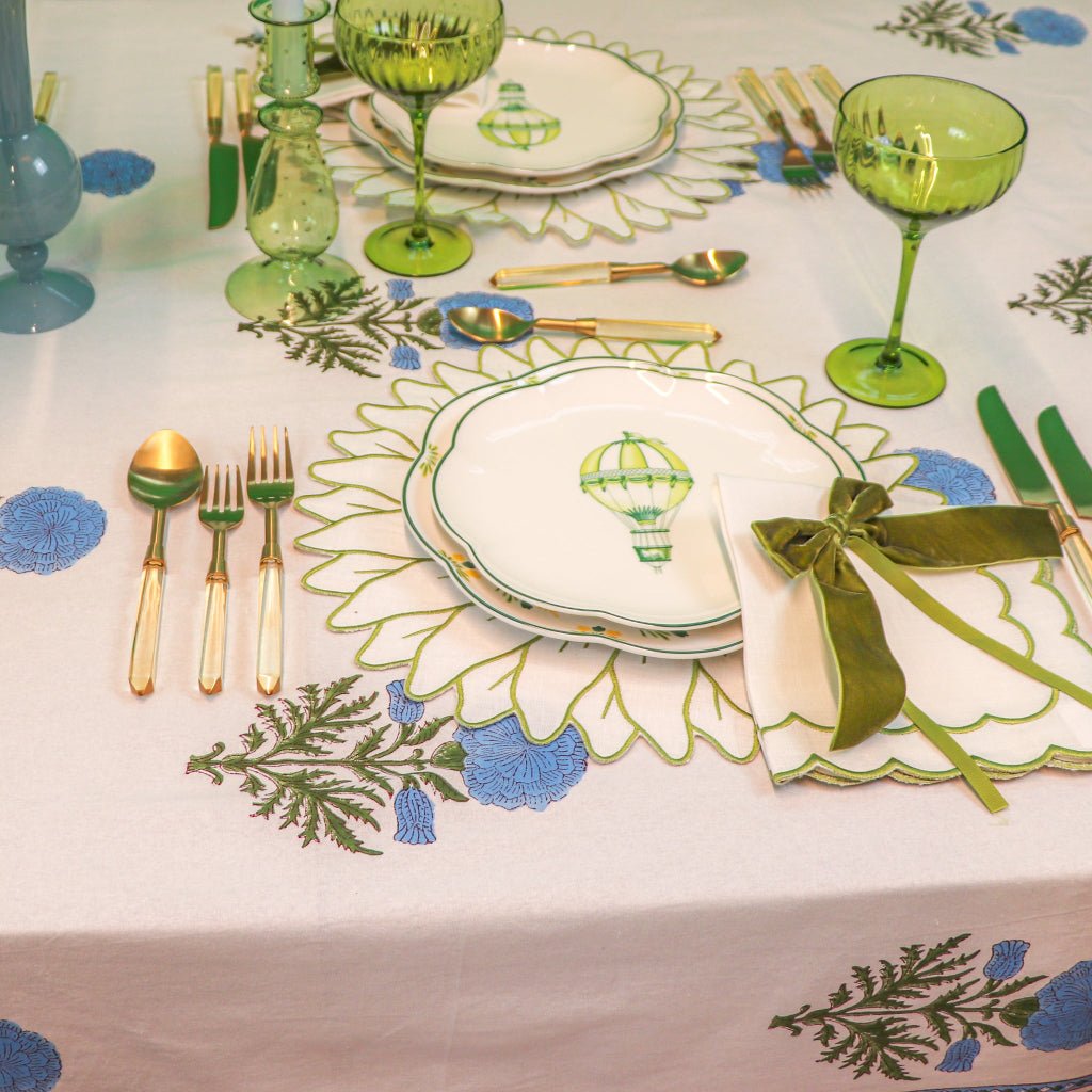 100% Organic Cotton - Toile de Blu Hortensia Tablecloth - Che Cose Belle