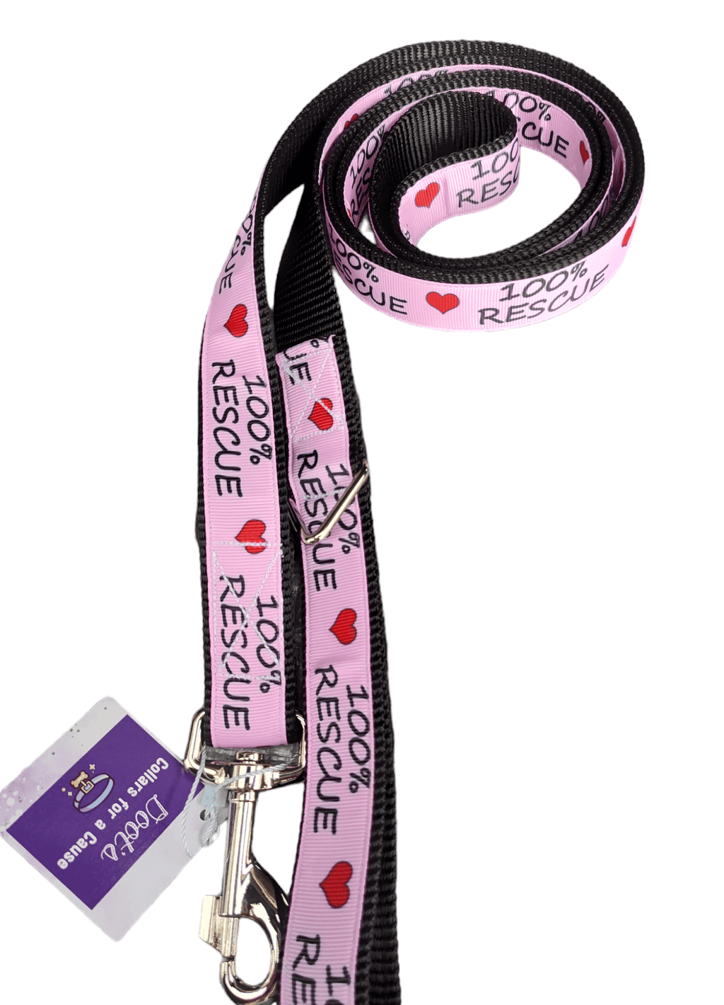 100% Rescue Black Nylon Dog Collar MD, LG, XL, Leash - Che Cose Belle