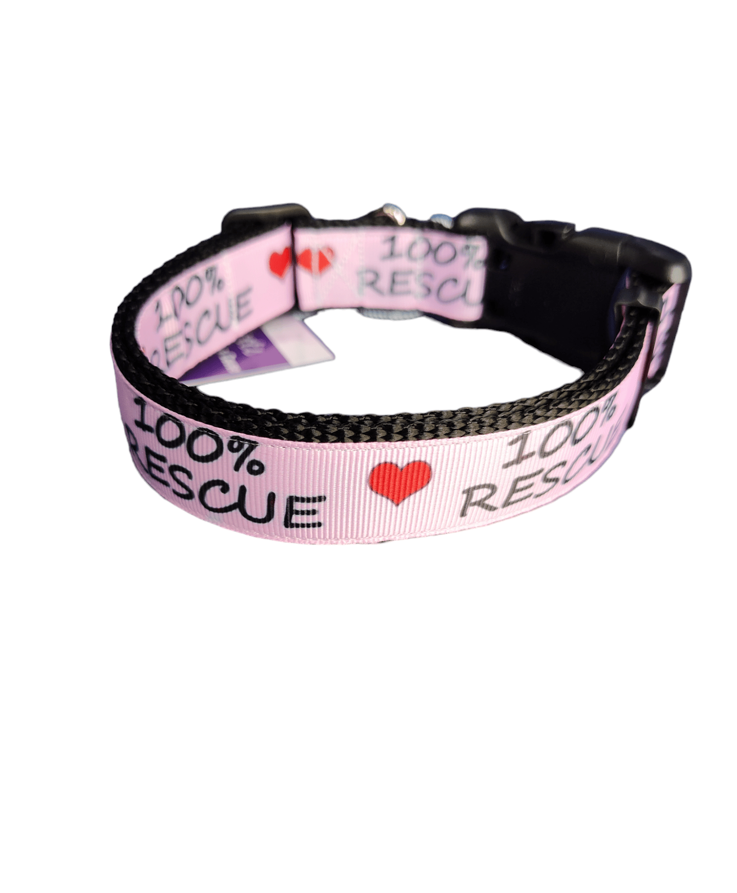 100% Rescue Black Nylon Dog Collar MD, LG, XL, Leash - Che Cose Belle
