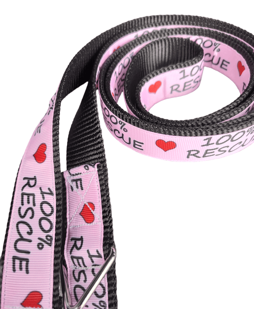 100% Rescue Black Nylon Dog Collar MD, LG, XL, Leash - Che Cose Belle