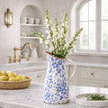 10.5” Floral Tuscan Ceramic Blue Scroll Pitcher Vase - Che Cose Belle