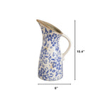 10.5” Floral Tuscan Ceramic Blue Scroll Pitcher Vase - Che Cose Belle