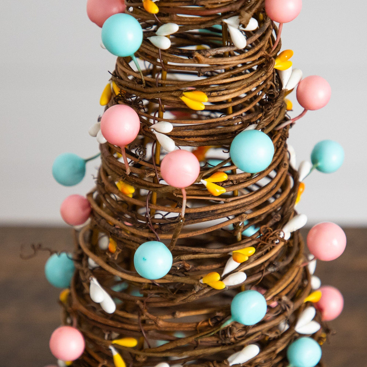12" and 16" Artificial Easter Rattan Cone Trees with Pastel Eggs - Set of 2 - Che Cose Belle
