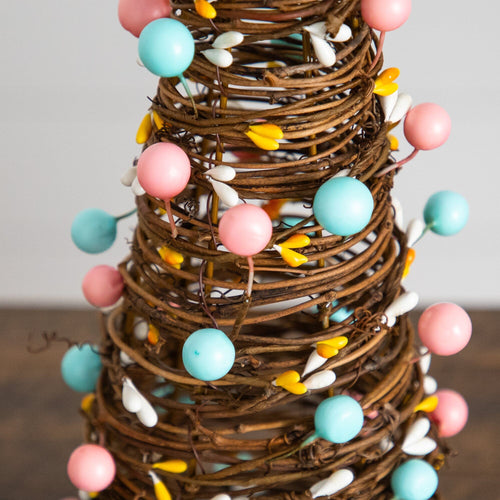12" and 16" Artificial Easter Rattan Cone Trees with Pastel Eggs - Set of 2 - Che Cose Belle