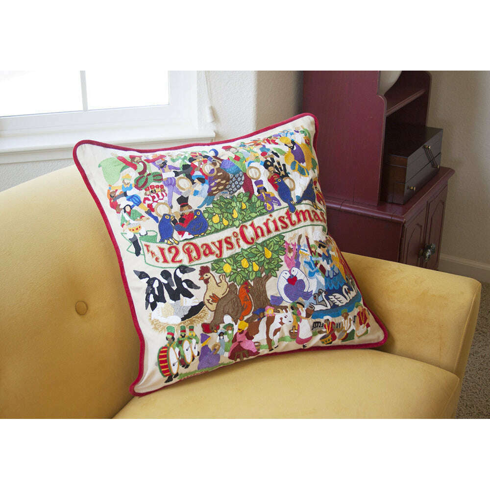 12 Days of Christmas Hand-Embroidered Pillow - Che Cose Belle