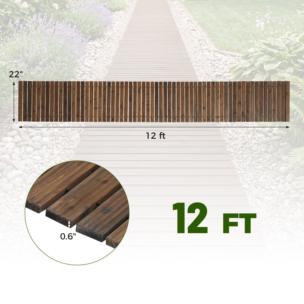 12 FT Wooden Garden Pathway 22 Inches Wide Outdoor Roll out Straight Walkway