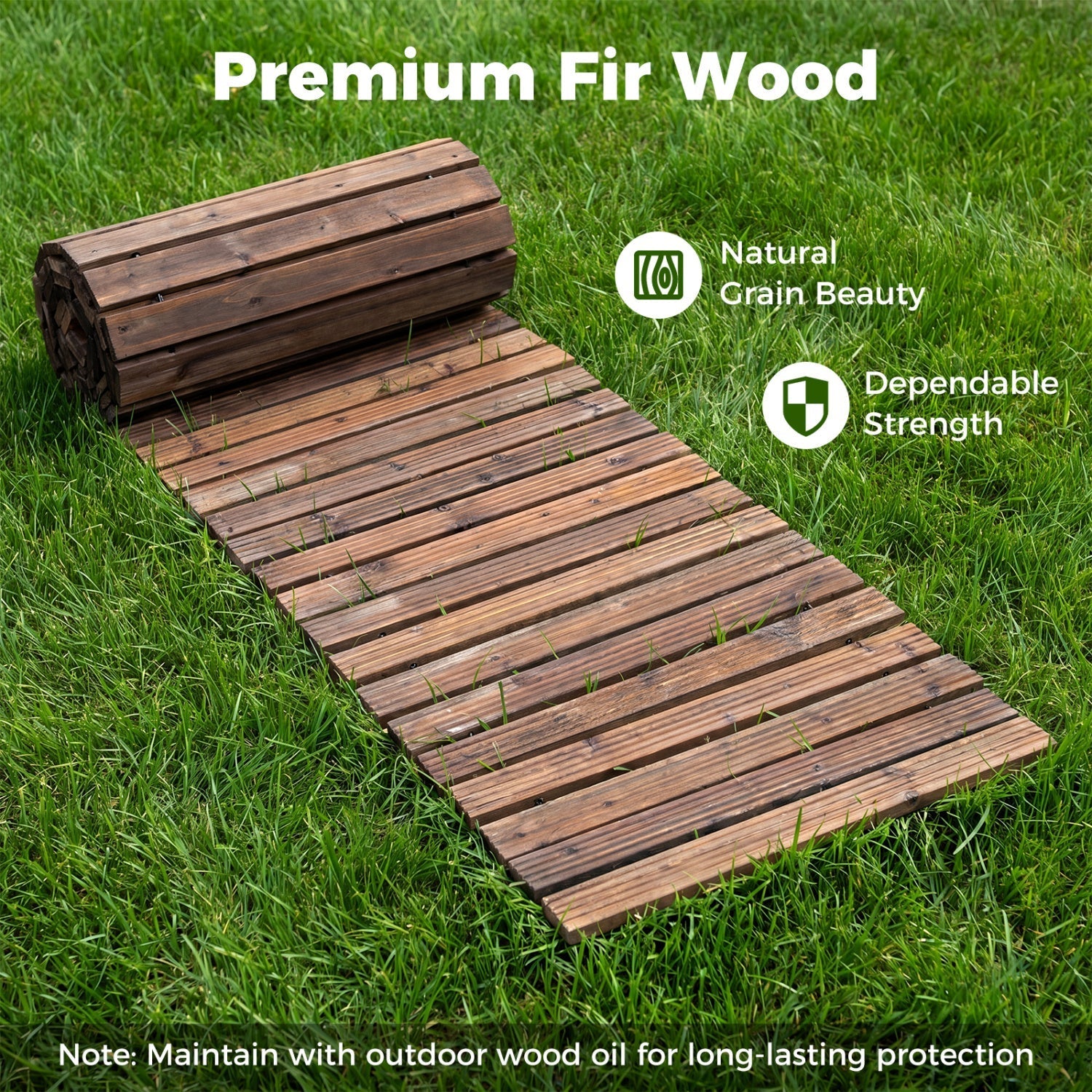 12 FT Wooden Garden Pathway 22 Inches Wide Outdoor Roll out Straight Walkway