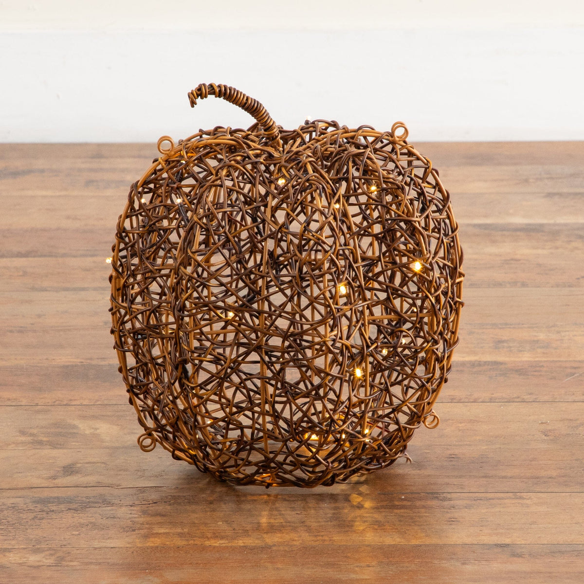 12in. Pre-Lit Autumn Rattan Fall Pumpkin with 40 Warm White LED Lights - Che Cose Belle