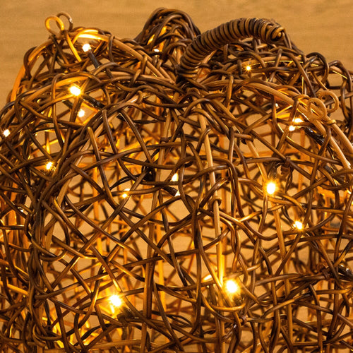 12in. Pre-Lit Autumn Rattan Fall Pumpkin with 40 Warm White LED Lights - Che Cose Belle