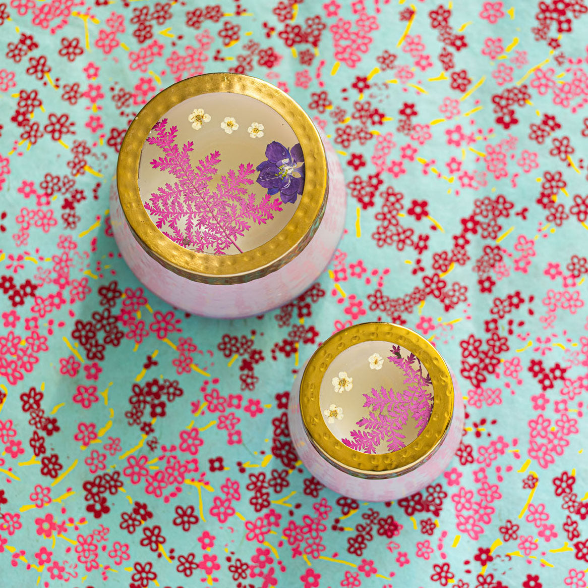 Petite Watercolor Pressed Floral Candle - Blackberry + Coconut