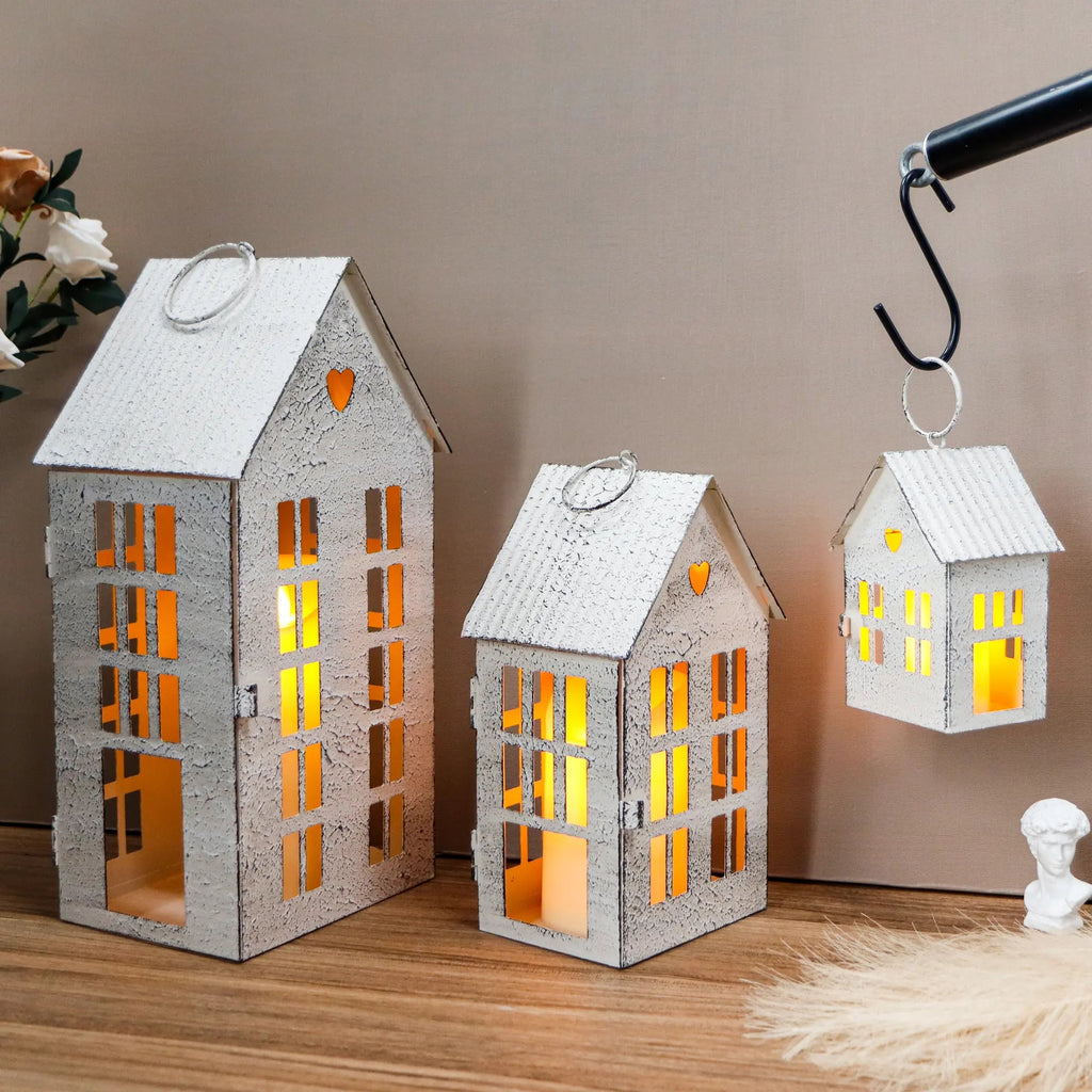 13.5"&9.5"&5.5"H Village Farmhouse House Candle Holders for Home Decor Patio Wedding - Che Cose Belle